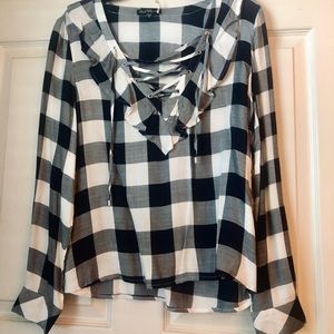 francesca’s Plaid Lace Up Blouse